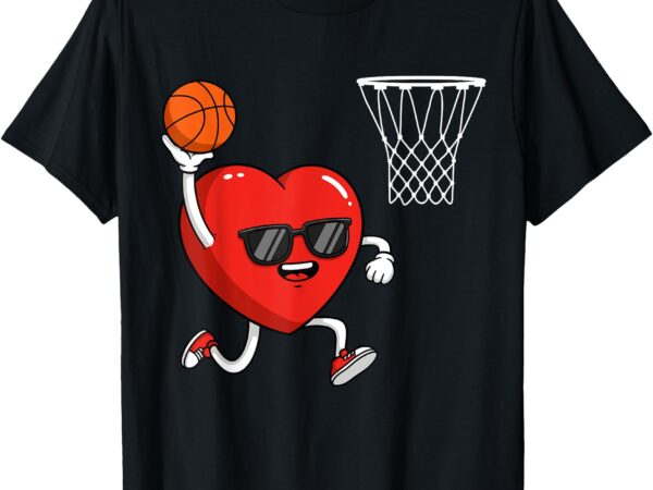 Valentines day heart playing basketball men boys girls kids t-shirt