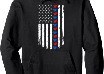 Valentines Day Hearts US American Flag Patriotic Vintage Pullover Hoodie