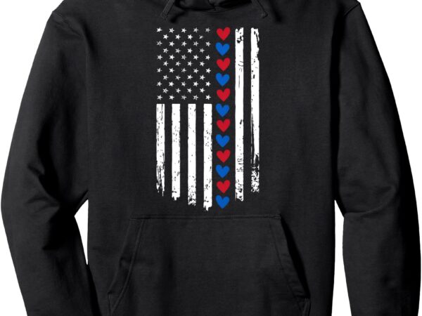 Valentines day hearts us american flag patriotic vintage pullover hoodie t shirt vector art