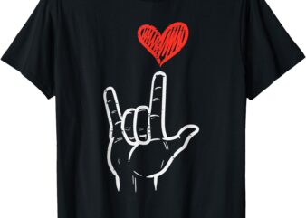 Valentines Day I Love You Hand Sign ASL Heart Women Kids Men T-Shirt