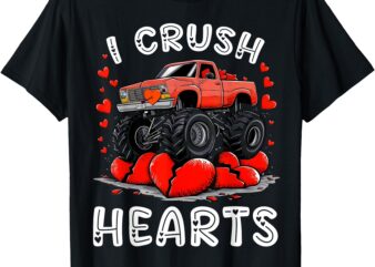 Valentines Day Monster Truck Boys Toddler I Crush Hearts T-Shirt