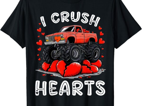 Valentines day monster truck boys toddler i crush hearts t-shirt