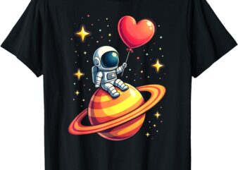 Valentines Day Space Astronaut Heart Balloon T-Shirt