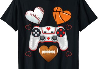 Valentines Day boys men Hearts gaming Basketball Baseball T-Shirt