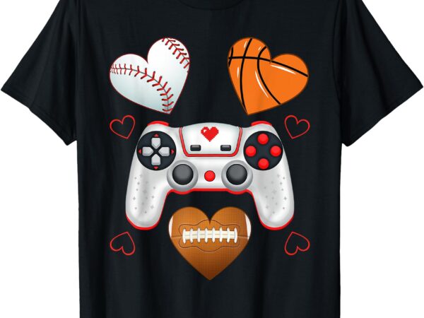 Valentines day boys men hearts gaming basketball baseball t-shirt