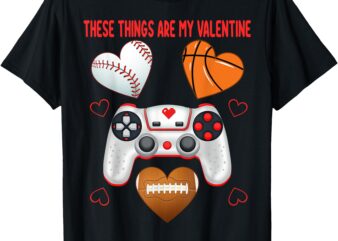 Valentines Day boys men Hearts gaming Football Baseball love T-Shirt