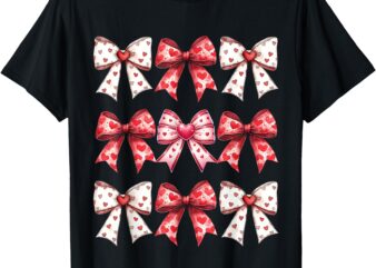 Valentines Day heart Coquette Bow Ribbons Women Kids Girls T-Shirt