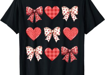 Valentines Day hearts leopard Coquette Bow women girls boys T-Shirt