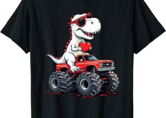 Valentines day Dinosaur Monster Truck with Heart Boys girls T-Shirt