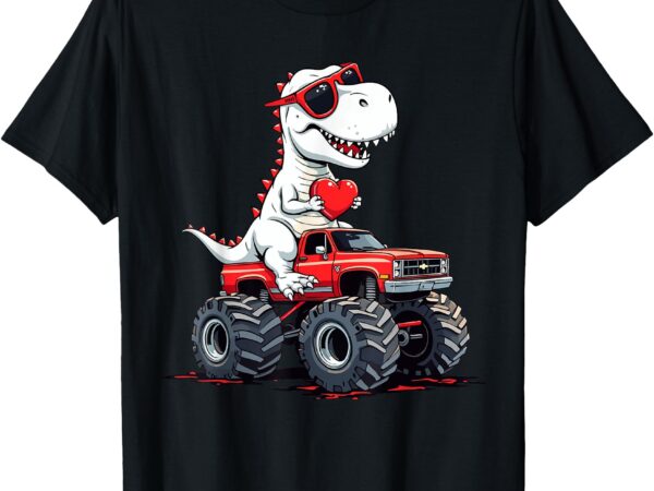 Valentines day dinosaur monster truck with heart boys girls t-shirt