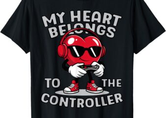 Video Gamer Valentines Day With My Heart Belongs Controller T-Shirt