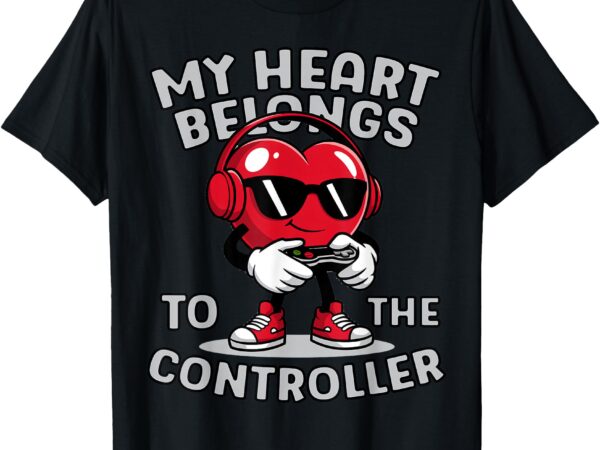 Video gamer valentines day with my heart belongs controller t-shirt