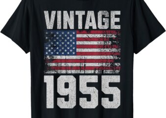 Vintage 1955 70th Birthday 70 Years Old American Flag T-Shirt