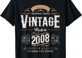 Vintage 2008 17th Birthday Gifts Women Men 17 Year Old T-Shirt