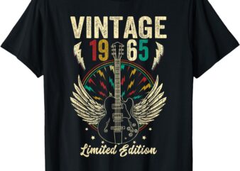 Vintage Born In 1965 60th Birthday Gifts 60 Years Old Guitar T-Shirt