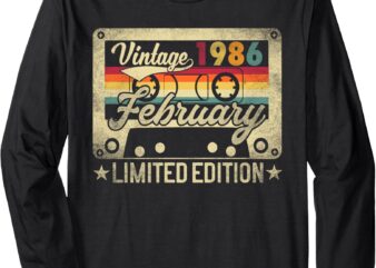 Vintage February 1986 Birthday Funny Retro Long Sleeve T-Shirt