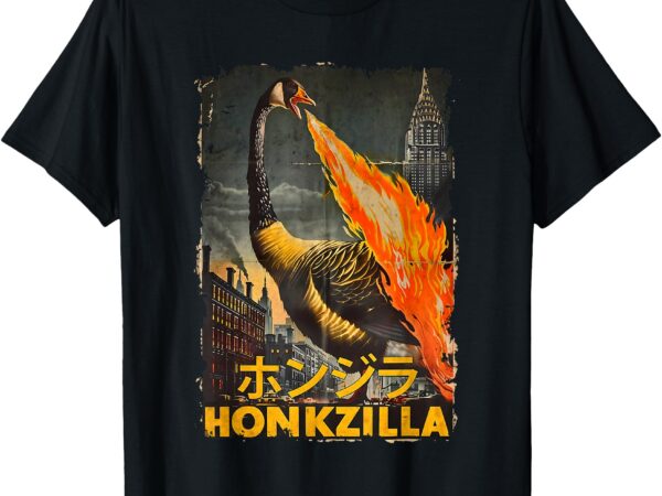 Vintage honkzilla silly goose funny goose meme catzilla t-shirt