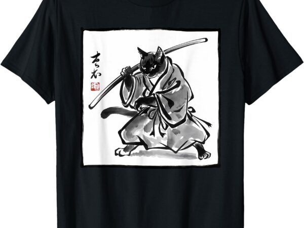 Vintage japanese kawaii samurai warrior art graphic cat t-shirt