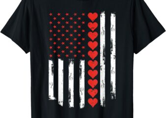 Vintage Valentines Day American Flag Hearts Mens Boys Kids T-Shirt