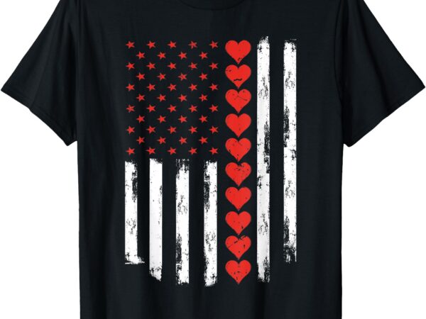 Vintage valentines day american flag hearts mens boys kids t-shirt