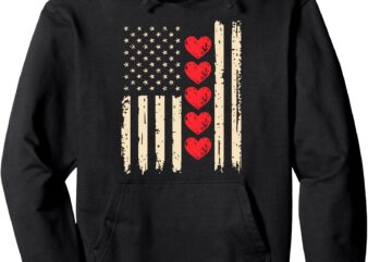 Vintage Valentines Day American Flag Hearts Patriotic Lover Pullover Hoodie