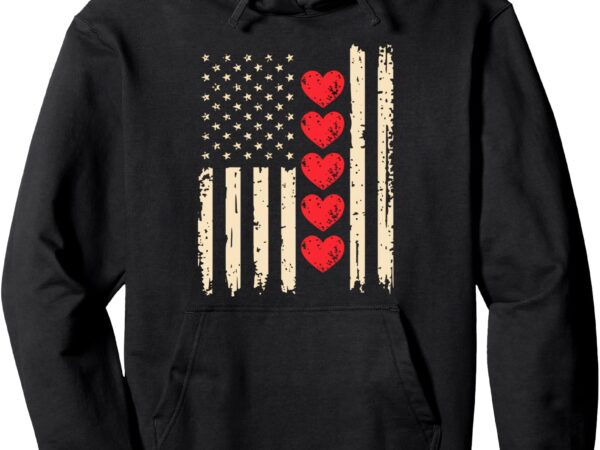 Vintage valentines day american flag hearts patriotic lover pullover hoodie t shirt vector art