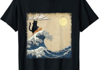 Weird Vintage Tshirt with A Cat Surfing on Waves T-Shirt