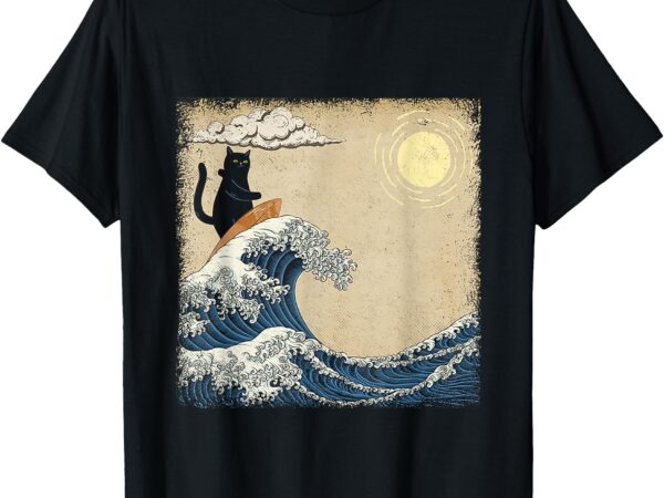 Weird vintage tshirt with a cat surfing on waves t-shirt