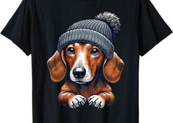 Wiener Dog with Beanie Hat T-Shirt