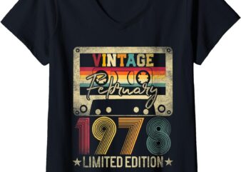 Womens 1978 February Vintage Limited Edition 47th Birthday Retro V-Neck T-Shirt