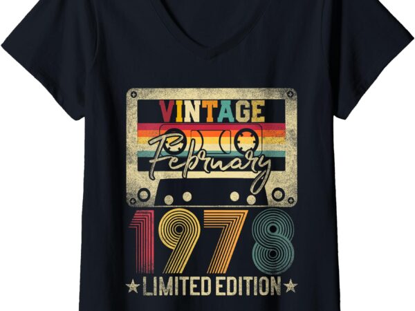 Womens 1978 february vintage limited edition 47th birthday retro v-neck t-shirt