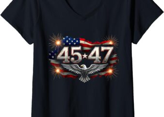 Womens 45 47 American Made Trump Merchandise Inauguration Day 2025 V-Neck T-Shirt