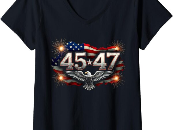 Womens 45 47 american made trump merchandise inauguration day 2025 v-neck t-shirt