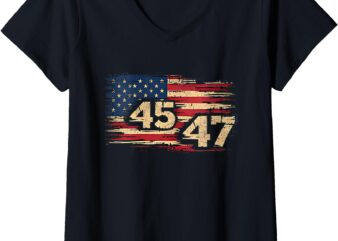 Womens 45 – 47 USA Flag Trump Inauguration Day 2025 V-Neck T-Shirt