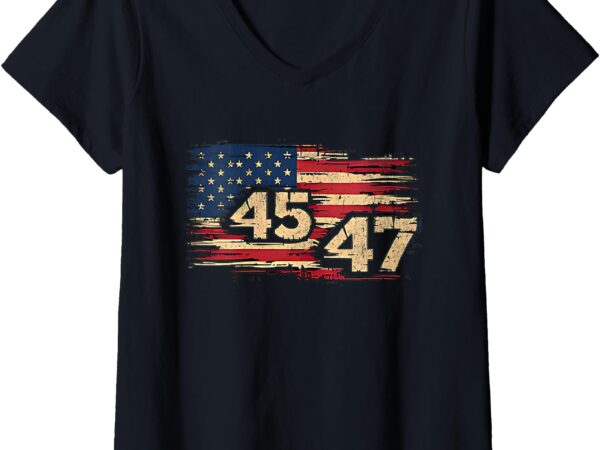 Womens 45 – 47 usa flag trump inauguration day 2025 v-neck t-shirt