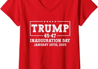 Womens 47 President Donald Trump Inauguration Day 2025 Memorabilia V-Neck T-Shirt