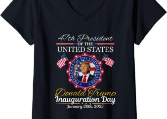 Womens 47th President Donald Trump Inauguration Day January 20 2025 V-Neck T-Shirt