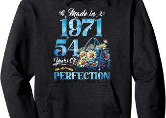 Womens 54th Birthday Floral Made in 1971 Gifts 54 Years Old Pullover Hoodie