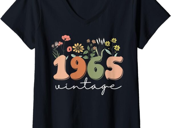 Womens 60 years old vintage 1965 60th birthday tee wildflower women v-neck t-shirt