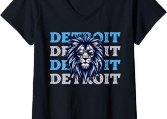 Womens All Grit – Detroit Cool Retro Lion Lovers Detroit Apparel V-Neck T-Shirt