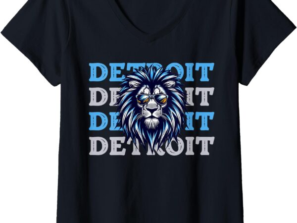 Womens all grit – detroit cool retro lion lovers detroit apparel v-neck t-shirt