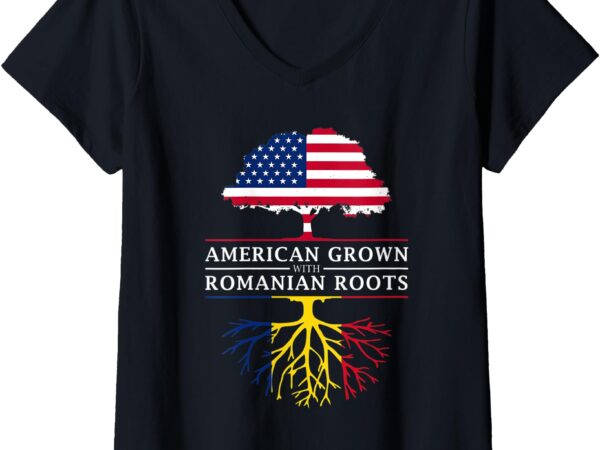 Womens american grown with romanian roots – romania v-neck t-shirt