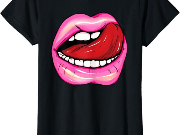 Womens beautiful lips glossy with tounge _ womens t-shirt