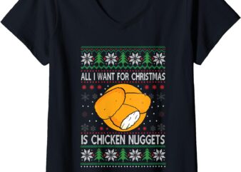 Womens Chicken Nuggets Ugly Christmas Sweater Design V-Neck T-Shirt