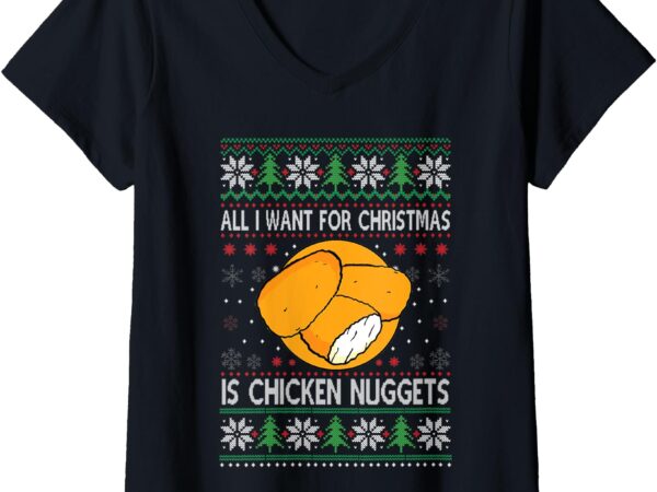 Womens chicken nuggets ugly christmas sweater design v-neck t-shirt