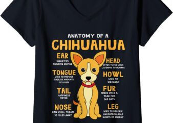 Womens Chihuahua Anatomy Funny Dog Mom Dad Cute Gift V-Neck T-Shirt