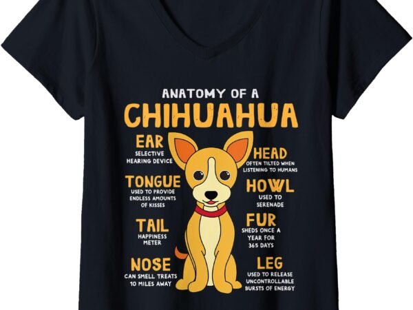 Womens chihuahua anatomy funny dog mom dad cute gift v-neck t-shirt