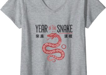 Womens Chinese New Year 2025 Red Year of Snake Zodiac Cute Happy V-Neck T-Shirt