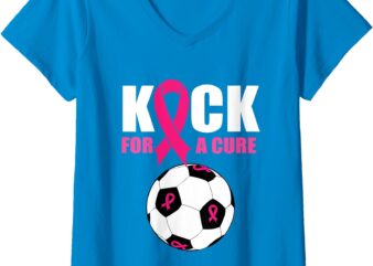 Womens Cute Gift for Soccer Team Player Teen Girls Breast Cancer V-Neck T-Shirt