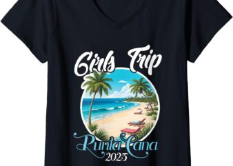 Womens Cute Girls Trip 2025 Punta Cana Bachelor Birthday V-Neck T-Shirt